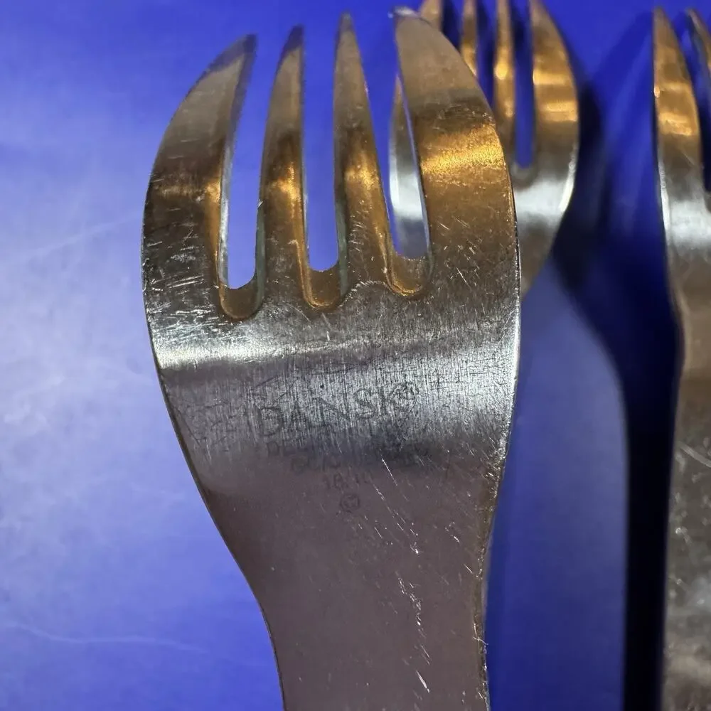 3x Dansk Stainless Thebe Dinner Forks 7 3/8” Glossy Ribbed Handle